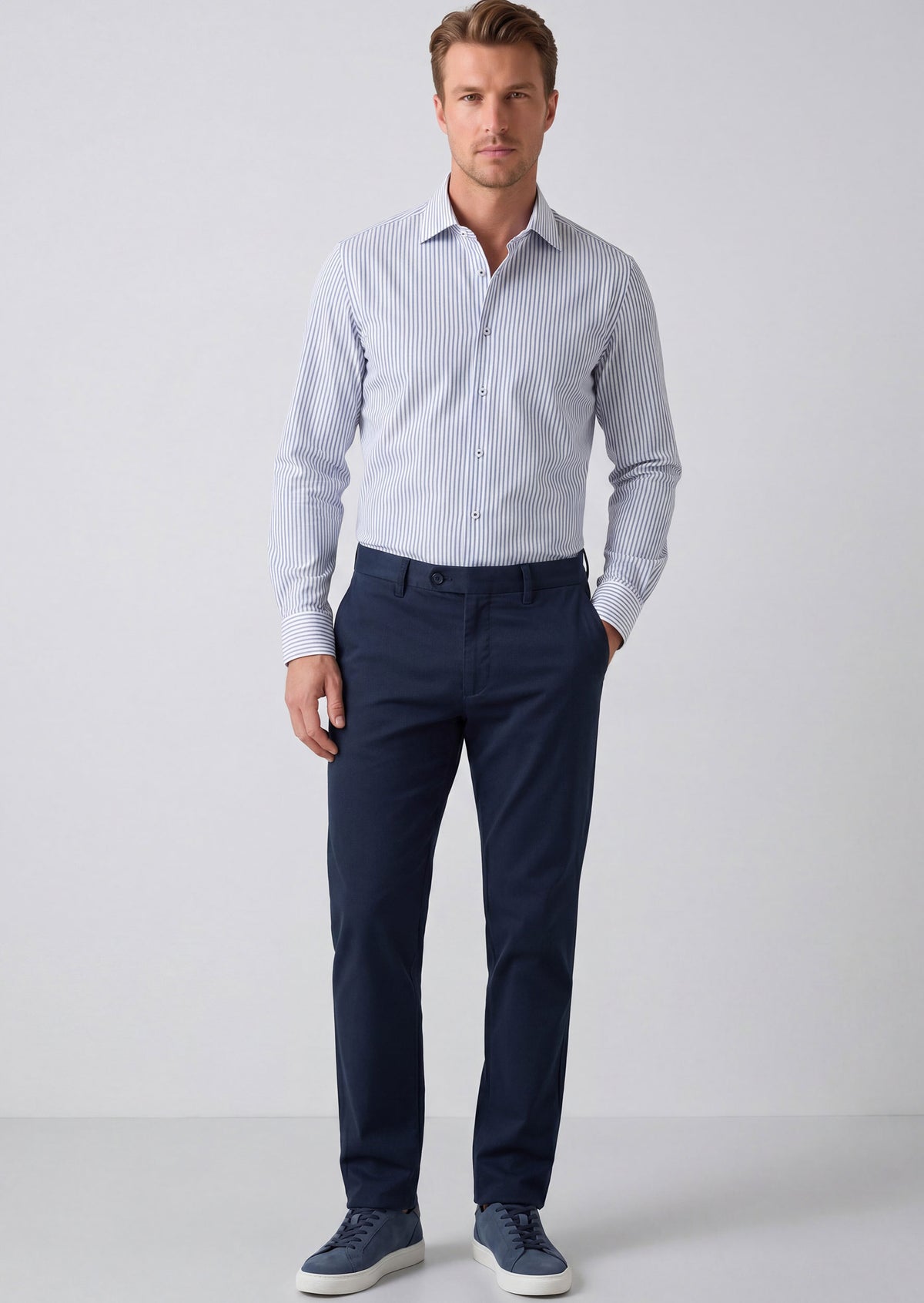 White - Sax Blue Long Sleeve Shirt