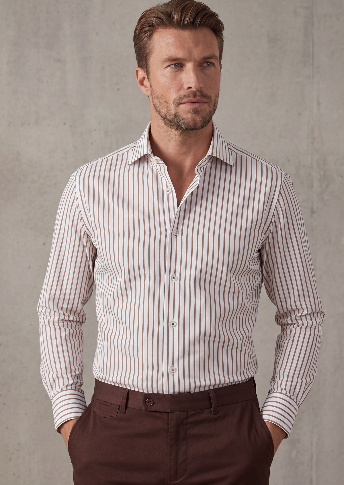 White - Brown Long Sleeve Shirt