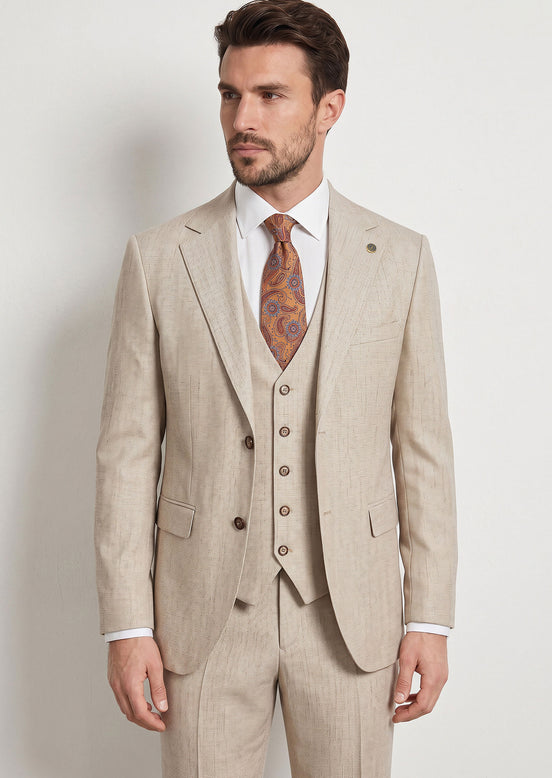 Beige Three-Piece Suit