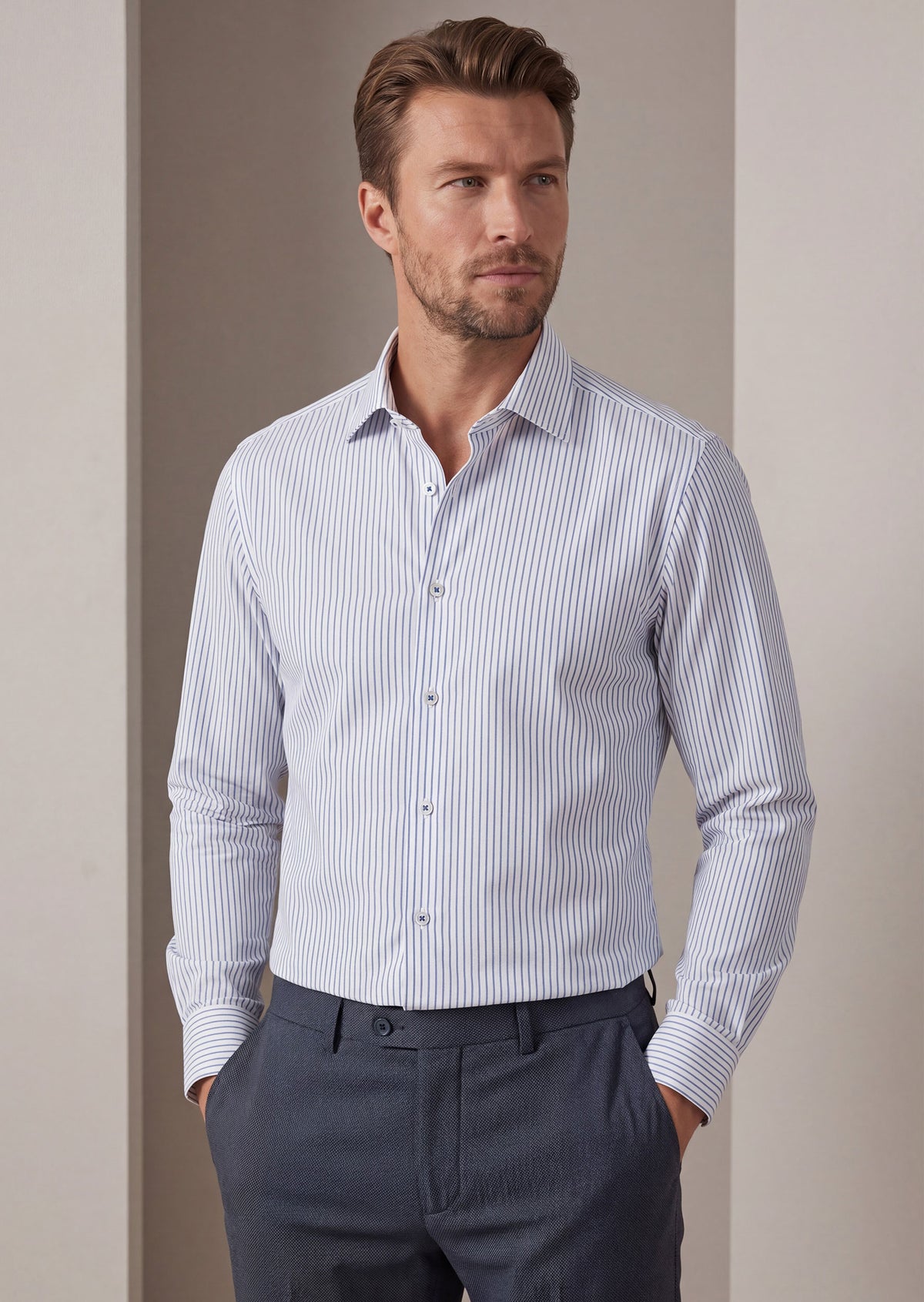 White - Navy Long Sleeve Shirt