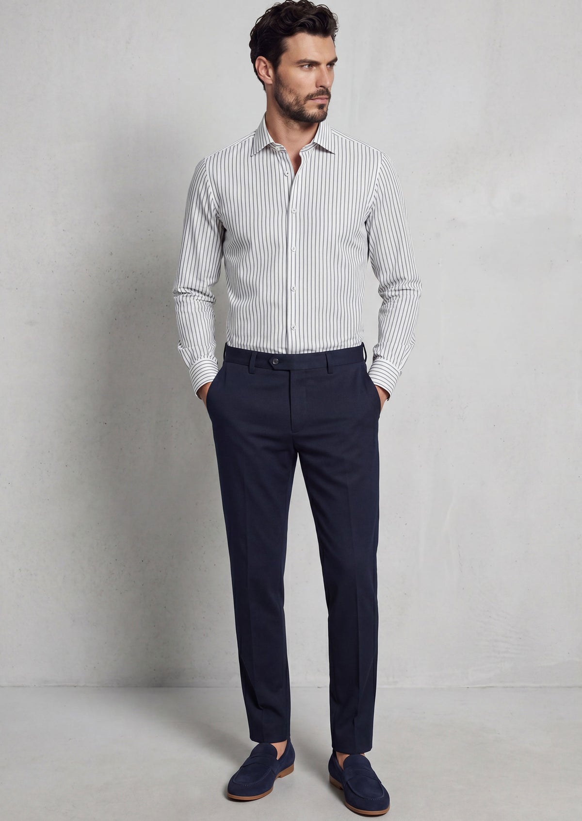 White - Navy Long Sleeve Shirt