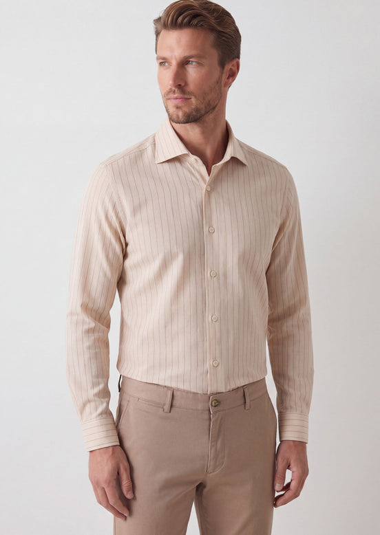 Beige - Brown Long Sleeve Shirt
