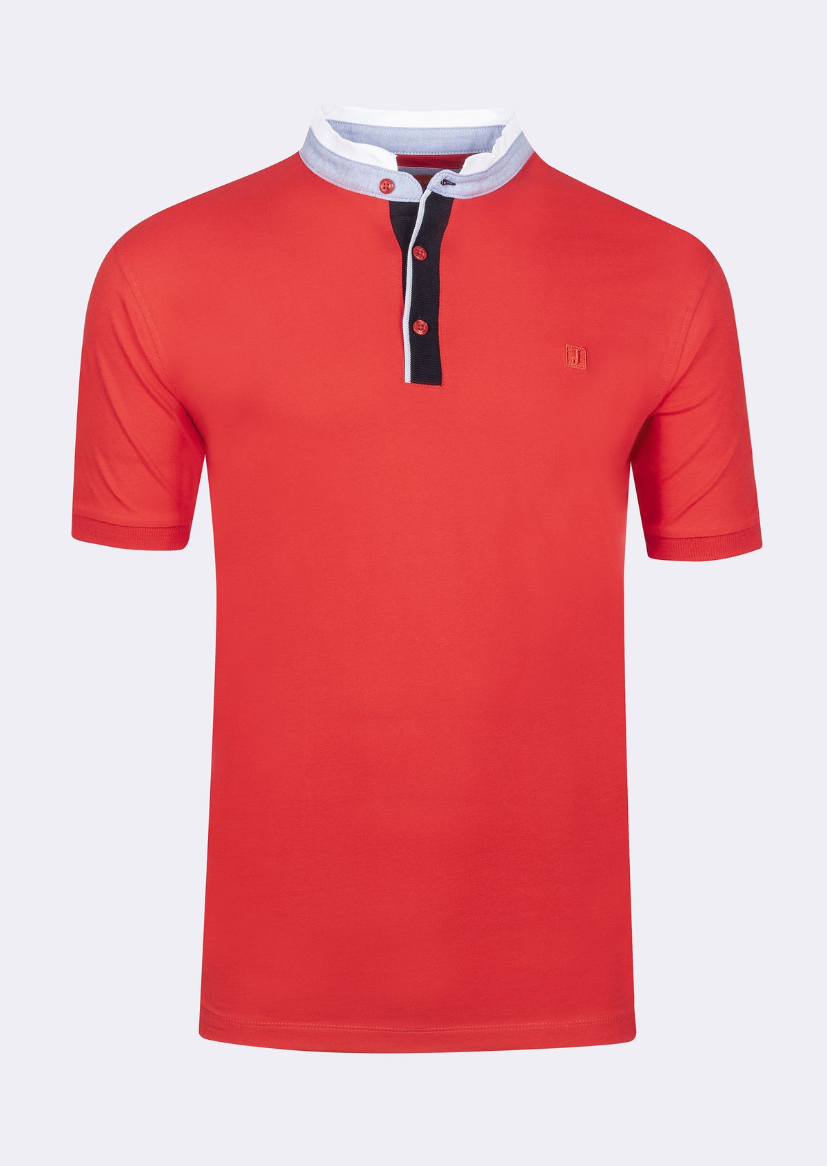 Red Grandad Collar T-shirt